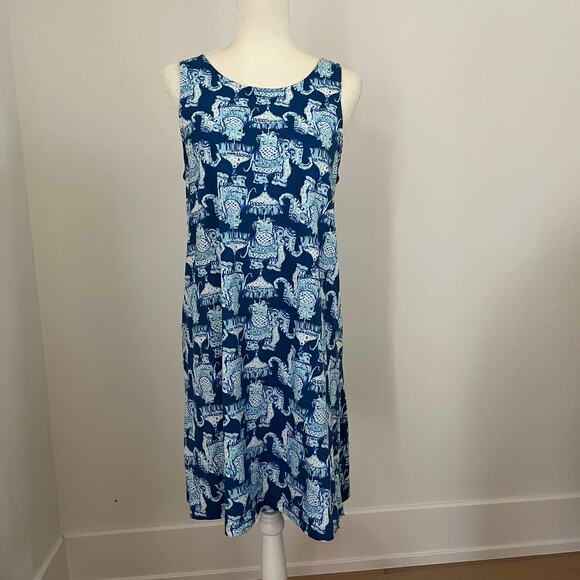 Lilly Pulitzer Women's Kristen Dress Deep Indigo Joy Ride Elephant Blue Large - Picture 5 of 8